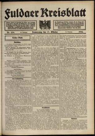 Erste Ausgabe vom Donnerstag, den 17. Oktober 1912.