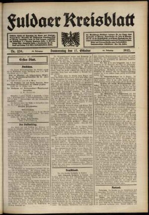 Erste Ausgabe vom Donnerstag, den 17. Oktober 1912.