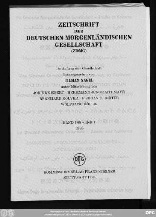 Bd. 148 (1998): Zeitschrift der Deutschen Morgenländischen Gesellschaft : ZDMG