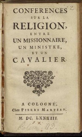 Conferences Sur La Religion, Entre Un Missionnaire, Un Ministre, Et Un Cavalier