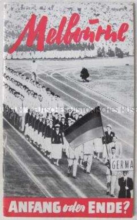 Propagandaschrift der DDR zur Verbreitung in der Bundesrepublik über die Entwicklung der Sports in der DDR und die Teilnahme von DDR-Sportlern in der gemeinsamen deutschen Olympiamannschaft in Melbourne 1956