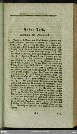 Erster Theil. Eröfnung des Testaments