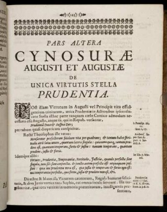 Pars Altera Cynosuræ Augusti Et Augustæ De Unica Virtutis Stella Prudentia.