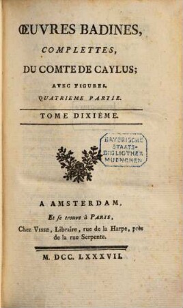 Œuvresbadines, Complettes Du Comte Caylus : Avec Figures. 10