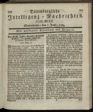 XXIII. Stück. Sonnabends: den 7. Junii, 1783.