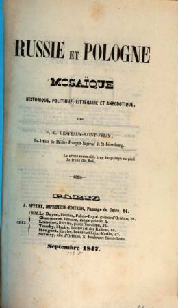 Russie et Pologne : mosaïque historique, politique, littéraire et anecdotique