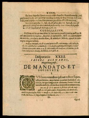 Disputatio XXIII. Iacobi Alemanni, Magdeburgensis, De Mandato, Et Societate.