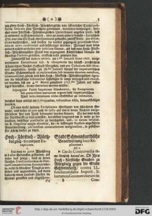 Hoch = Fürstlich = Würtzburgisch = vermeynte Exceptiones / Stadt Schweinfurthische Beantwortung loco Replicarum