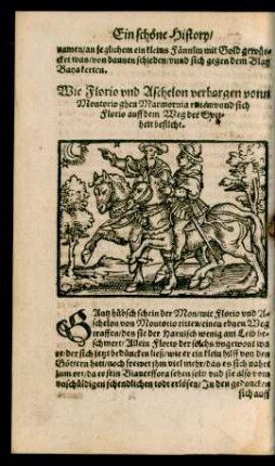 Wie Florio und Aschelon verborgen vonn Montorio ghen Marmornia reiten/ ...