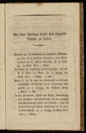 Bei dem Verleger dieses sind folgende Bücher zu haben.