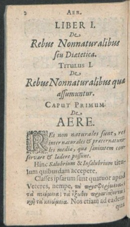 Caput Primum. De Aere