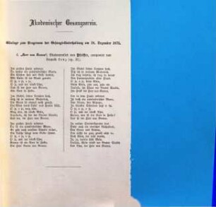 Gesangs-Unterhaltung. Samstag den 18. Dezember 1875 im Casino-Saale
