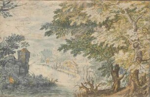 Landschaft mit Stadt am Fluss