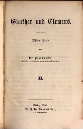 Günther und Clemens : offene Briefe, 2