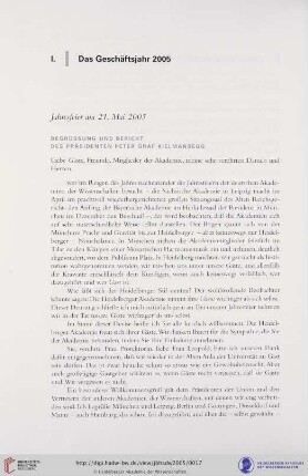Begrüssung und Bericht des Präsidenten Peter Graf Kielmansegg