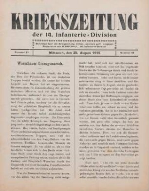 1.1915: Kriegszeitung der 14. Infanterie-Division