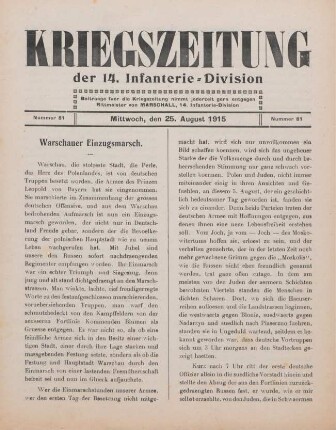 1.1915: Kriegszeitung der 14. Infanterie-Division