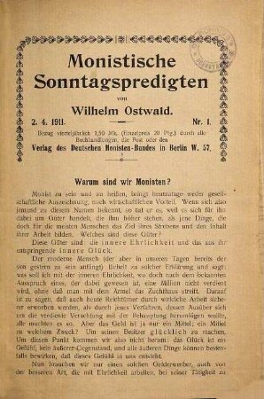 Monistische Sonntagspredigten, I,27 - 52