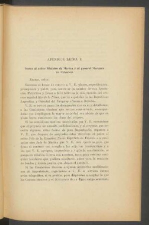 Apéndice Letra E : Notas al señor Ministro e Marina y al general Marqués de Polavieja