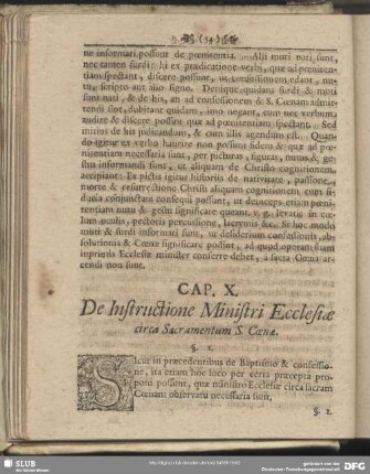 Cap. X. De Instructione Ministri Ecclesiae circa Sacramentum S. Coenae
