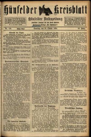 Erste Ausgabe vom Samstag, den 25. Oktober 1924.