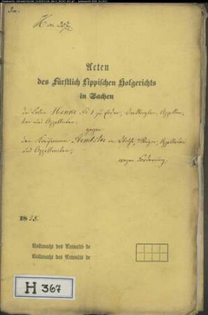 Henke Nr. 1 zu Erder gegen Kaufmann Armbster in Vlotho