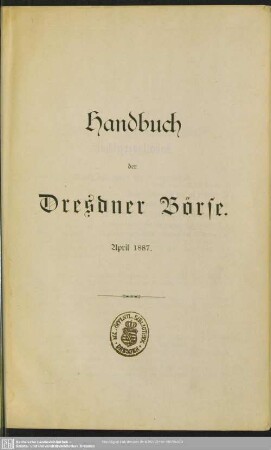 1887,April: Handbuch der Dresdner Börse