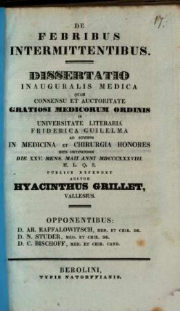 De febribus intermittentibus : Diss. inaug. med.