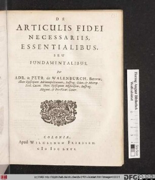 De Articulis Fidei Necessariis, Essentialibus, Seu Fundamentalibus