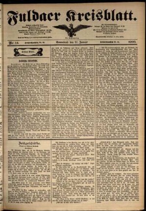 Erste Ausgabe vom Samstag, den 31. Januar 1903.