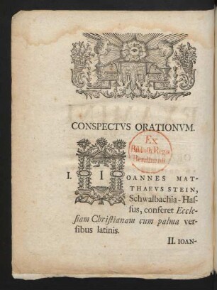 Conspectus Orationum.