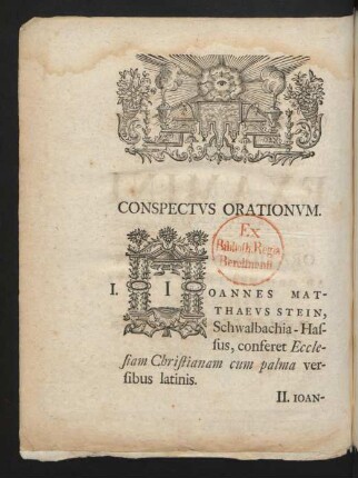 Conspectus Orationum.