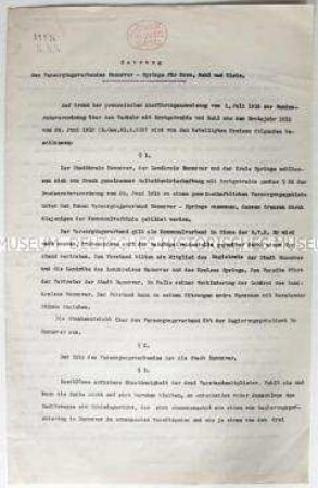 Maschinenschriftliche Ausfertigung der Satzung des Versorgungsverbandes Hannover