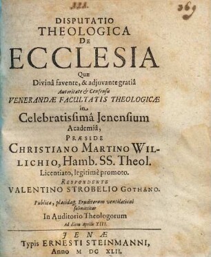 Disputatio Theologica De Ecclesia