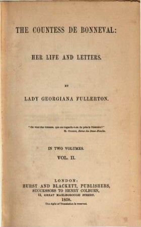 The Countess de Bonneval: her Life and Letters : In 2 Volumes, II