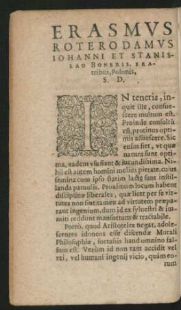 Erasmus Roterodamus Iohanni Et Stanislao Boneris, Fratribus, Polonis ...