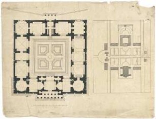 Röhrer, Karl; Unidentifizierte Gebäude - Quadratisches Gebäude mit Ecktürmen (Grundriss; Lageplan)