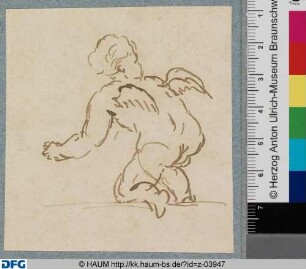 Hockender Putto von hinten gesehen