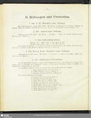 II. Stiftungen und Freistellen