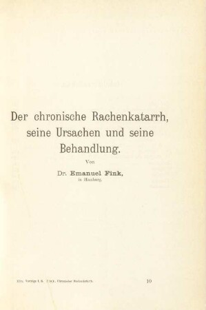 Der chronische Rachenkatarrh, seine Ursachen und seine Behandlung