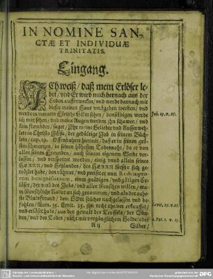 Leichenpredigt : Eingang. Textus. Predigt. Tractatio. Usus