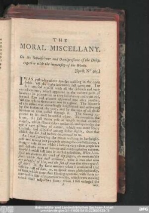 On the Omniscience and Omnipresence of the Deity, together with the immensiry of his Works.