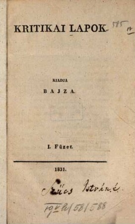 Kritikai lapok, 1. 1831