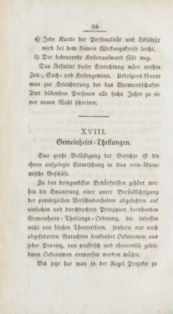 XVIII. Gemeinheits-Theilungen