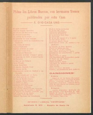 [Publicidad de Imprenta y Librería "Americana"]