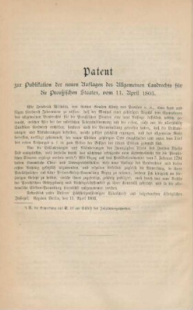 Patent zur Publikation der neuen Auflagen des Allgemeinen Landrechts für die Preußischen Staaten