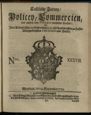 Nro. XXXVII, Montags, den 14. September 1733