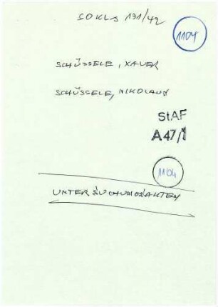 Angeklagte: Schüssele, Xaver (Vertreter); Biederbach *26.03.1892 in Biederbach; + ? Schüssele, Nikolaus (Landwirt); Biederbach *08.11.1887 in Biederbach; + ? Delikt: Verbrechen gegen die Kriegswirtschaftsverordnung Schwarzschlachtung Preisvergehen Tatort: Biederbach Tatzeit: Juni 1942