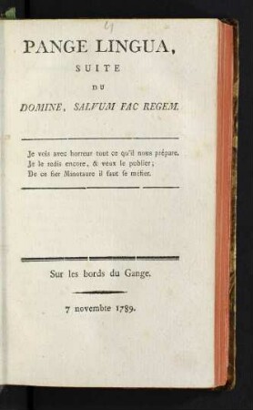 Pange lingua : suite du Domine, salvum fac regem