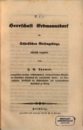 Die Herrschaft Erdmannsdorf im Schlesischen Riesengebirge